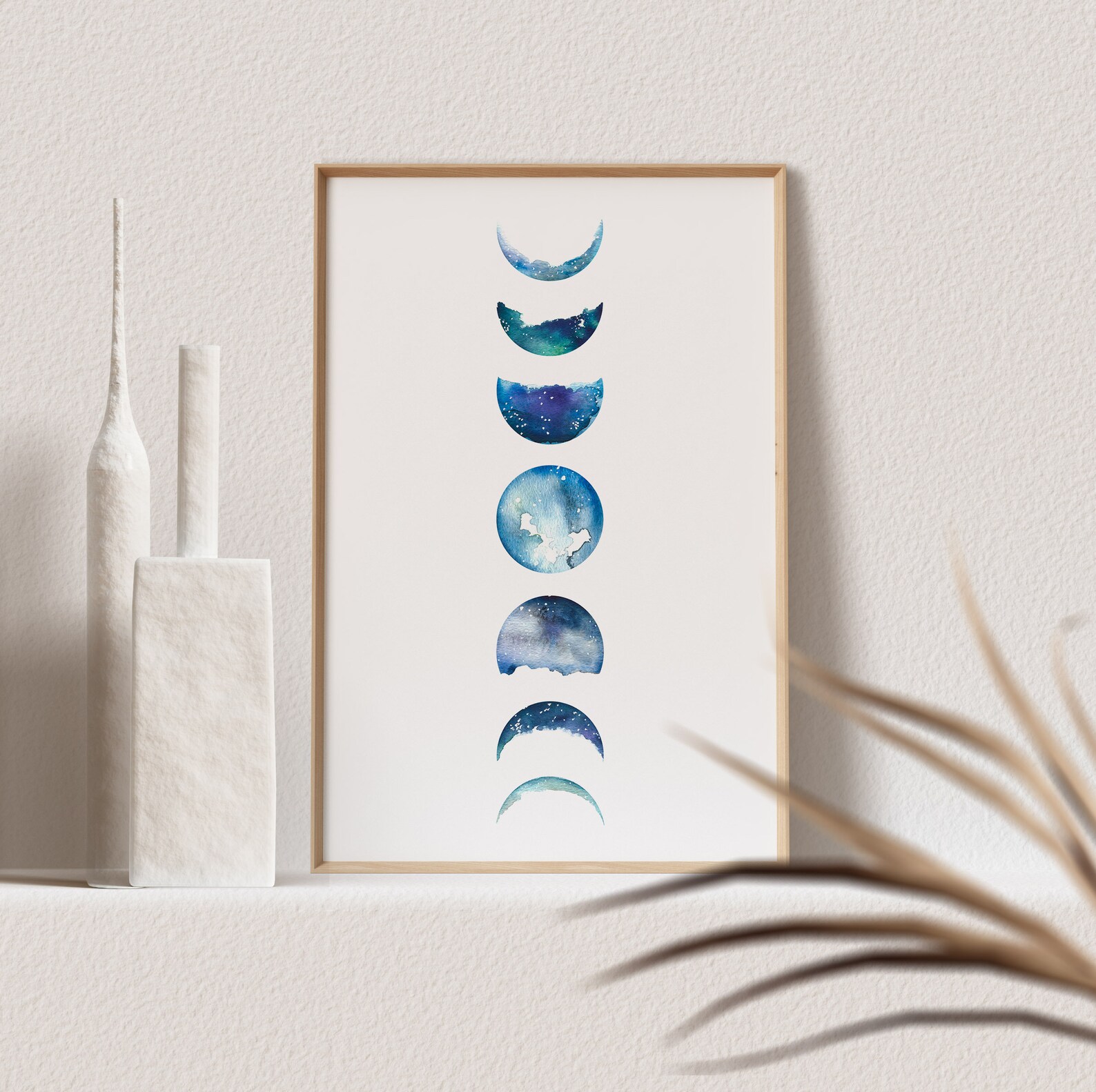 Moon Phase Print Moon Phases Wall Art Watercolor Print Boho Wall Decor