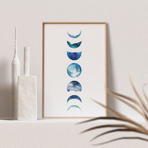 Moon Phase Print Moon Phases Wall Art Watercolor Print Boho Wall Decor Moon Poster Moons Wall Art Moon Decor Celestial Decor Moon Phase Art