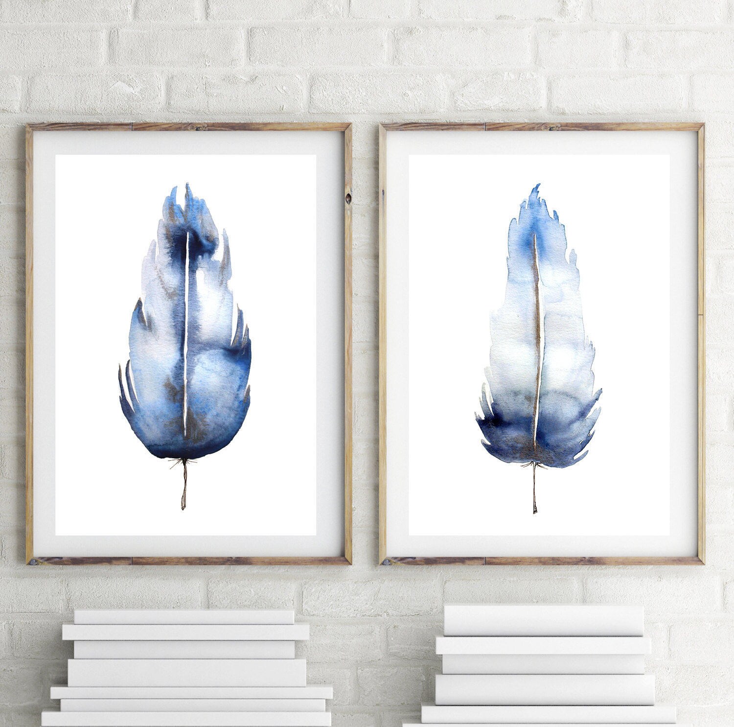 Feather Wall Art Set of 2 Prints Feathers Watercolor Print Etsy