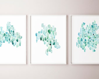 Gallery Wall Set 3 Piece Wall Art Triptych Wall Art Print Set of 3 Prints Coastal Abstract Art Watercolor Print Minimalist Set of 3 Wall Art