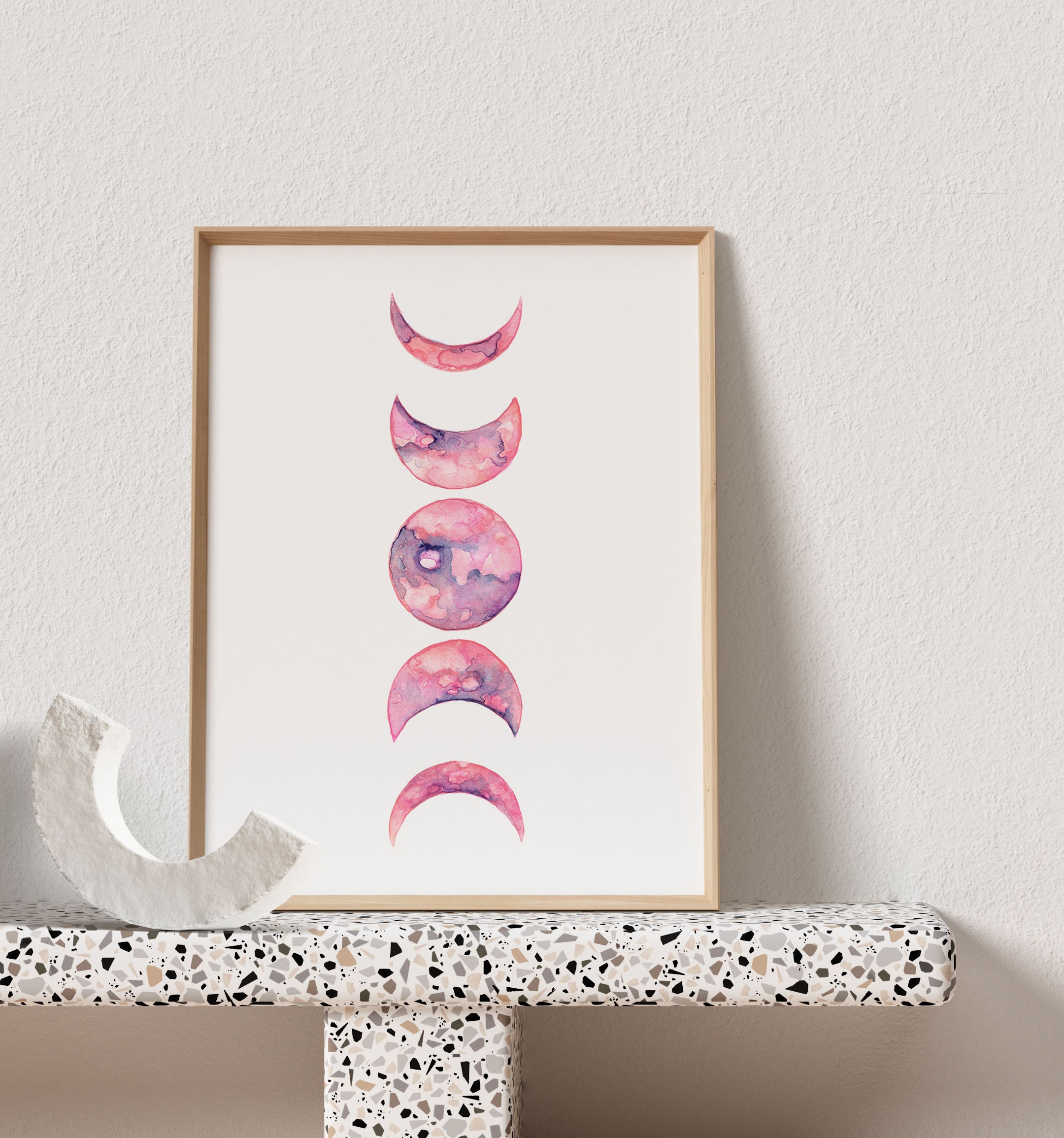 Moon Phases Wall Art Celestial Watercolor Print Boho Wall Decor ...