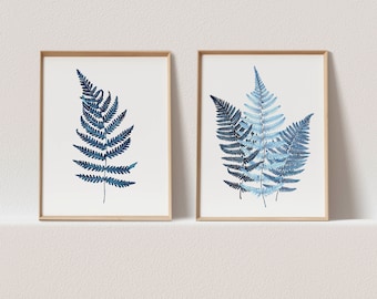 SET of TWO PRINTS Botanical Print Set Boho Wall Decor Watercolor Print Set Botanical Wall Art Indigo Fern Print Diptych Wall Art Prints