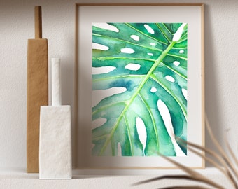 Monstera Print Tropical Leaf Print Monstera Leaf Watercolor Print Botanical Print Boho Wall Decor Coastal Wall Decor Tropical Plant Painting