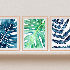 Botanical Print Set 3 Piece Wall Art Monstera Print Tropical Leaf Print Set of 3 Prints Coastal Wall Art Set of 3 Wall Art Watercolor Print