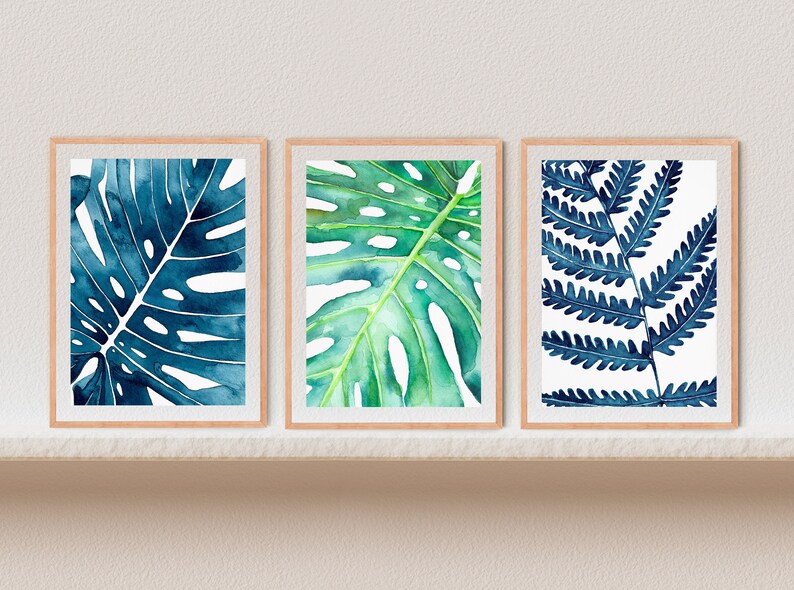 Botanical Print Set 3 Piece Wall Art Monstera Print Tropical Leaf Print ...