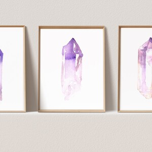 3 Piece Wall Art Crystal Print Watercolor Crystal Painting Set of 3 Prints Amethyst Boho Wall Decor Watercolor Print Set of 3 wall art Print