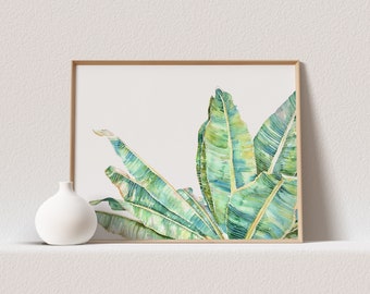 Banana Leaf Print Tropical Leaf Print Boho Wall Decor Botanical Print Watercolor Print Coastal Wall Decor Plant Painting Watercolor Painting