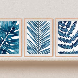 3 Piece Wall Art Monstera Print Tropical Leaf Print Set of 3 Prints Botanical Print Set Coastal Wall Art Set of 3 Wall Art Watercolor Print