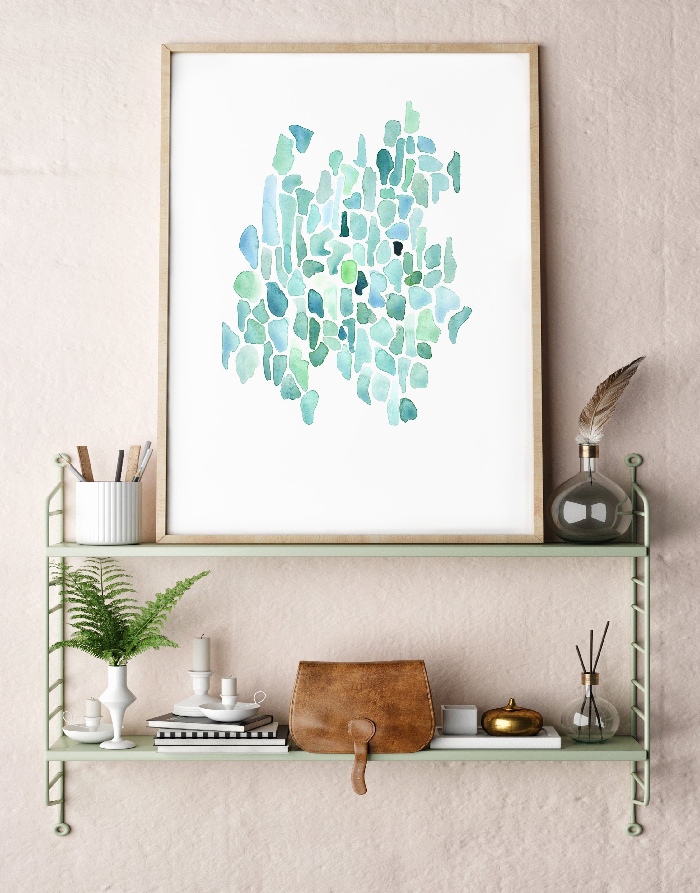 Coastal wall Art Sea Glass Print Abstract Watercolor Print Etsy