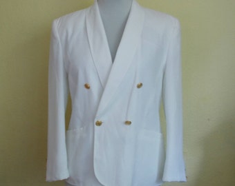 Vintage White Blazer, Womens Blazer, Boxy Blazer, Fancy blazer, White blazer, Dressy blazer, Suit blazer, Made in Denmark, White And Gold