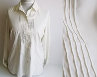Vintage white blouse Womens white blouse Elegant blouse Feminine blouse Simple blouse Classic white blouse Button down blouse Size M