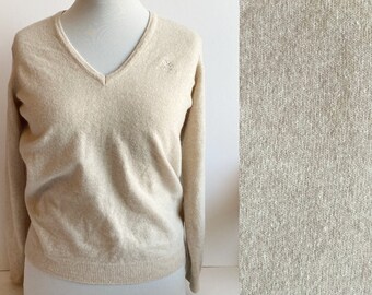 Jersey de lana vintage, Jersey de lana, Jersey de lana beige, Jersey de lana italiano, Made in Italy, Jersey de lana con cuello en v, Jersey de lana suave, Talla M