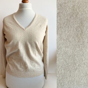 Vintage Wool Sweater, Wool jumper, Beige wool sweater, Italian wool sweater, Made in Italy, Wool v-neck jumper, Soft wool sweater, Size M