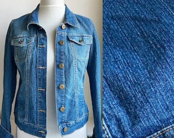 Vintage jeansjacka, damjeansjacka, jeansjacka, blå jeansjacka, klassisk jeansjacka, bomullsjeansjacka, enkel jeansjacka, S