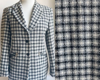 blazer pour femme vintage, blazer à carreaux, blazer vintage, blazer noir et blanc, blazer BCBG, blazer long, blazer rétro, blazer carré, taille M