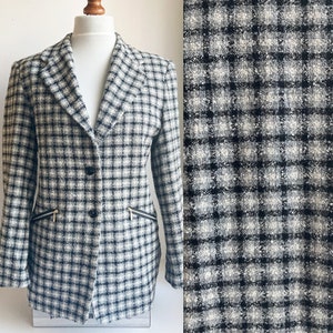 Vintage Womens Blazer, Checked blazer, Vintage blazer, Black and white blazer, Preppy Blazer, Long blazer, Retro blazer, Boxy blazer, Size M