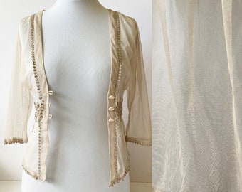 Vintage meshblus, broderad meshblus, meshtopp, bohemisk blus, lätt blus, bohemisk blus, elegant blus, unik blus, S/M