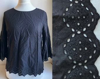 Vintage bomullsblus, Svart blus, Svart bomullsblus, Gratängblus, Svart topp, Bomullstopp, Enkel blus, Basblus, Storlek M