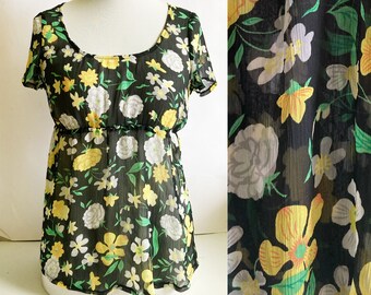 Vintage blommig blus, Blommig topp, Blommig blus dam, Lätt blus, Blommig blus, blommig topp, Transparent blommig blus, Storlek M