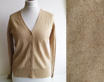 Vintage Wool Cardigan, Brown cardigan, Womens cardigan, Wool sweater, Wool jumper, Merino wool cardigan, Beige cardigan, Size S, Merino wool