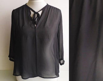 Vintage Blouse, Black blouse, Sheer blouse, Simple blouse, Black sheer blouse, Lightweight blouse, Feminine blouse, Classic blouse, Size S