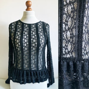 Vintage Lace Blouse, Vintage Lace Top, Black lace top, Womens lace blouse, lacey blouse, feminine blouse, romantic blouse, dressy top, M