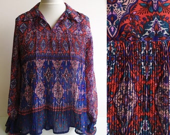 Blusa vintage para mujer, blusa floral, blusa boho, blusa boho, blusa estampada, top floral, estilo festival, blusa suelta, talla M