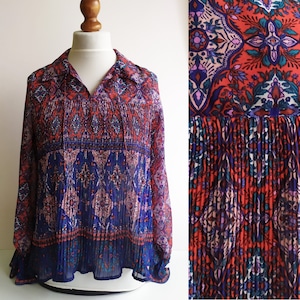 Vintage womens blouse, floral blouse, bohemian blouse, boho blouse, patterned blouse, floral top, festival style, loose blouse, size M