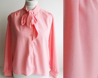 Vintage Blouse, Vintage Pink blouse, Tie blouse, Pink blouse, Feminine blouse, Retro blouse, Blouse with tie, Girly blouse, size M
