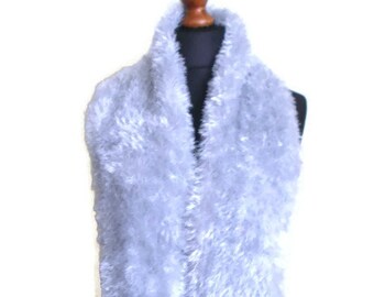 Vintage Fuzzy scarf Shaggy scarf Silver scarf Vintage Shaggy Fuzzy scarf Winter scarf Fall scarf
