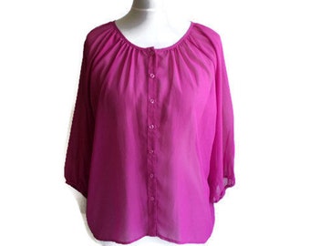 Vintage Purple Blouse, Button down blouse, Purple blouse, Sheer blouse, Flowy blouse, Womens blouse, Light blouse, Classic blouse, Size M