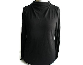 Vintage Draped Top, Black high neck top, Black turtleneck, Basic black turtleneck, Womens top, Simple black top, Long sleeved top, Size M/L