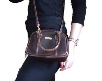 Vintage Brown Handbag, Faux leather bag, Mini handbag, Vintage Crossbody bag, Top handle bag, Brown bag, Retro handbag, Vintage purse,