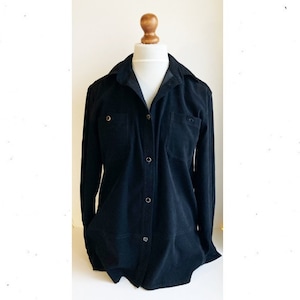 Vintage Suede Shirt, Faux suede shirt, Black suede shirt, Oversized black shirt, Gift for her, Black shirt, Suede button down shirt, M