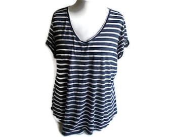 Vintage Striped Tshirt, Nautical shirt, Striped shirt, Sailor shirt, Striped top, Nautical top, Summer shirt, Womens striped shirt, Size L