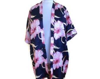 Vintage Floral Satin Kimono, Satin Robe, Satin Kimono, Pink Kimono, Floral kimono, Kimono, Vintage robe