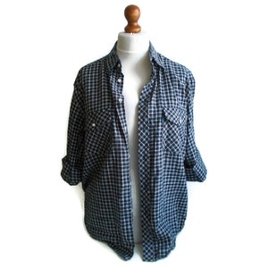 Vintage Plaid mens shirt, Mens Flannel, Cotton shirt, Blue checked shirt, Button down shirt, Size L