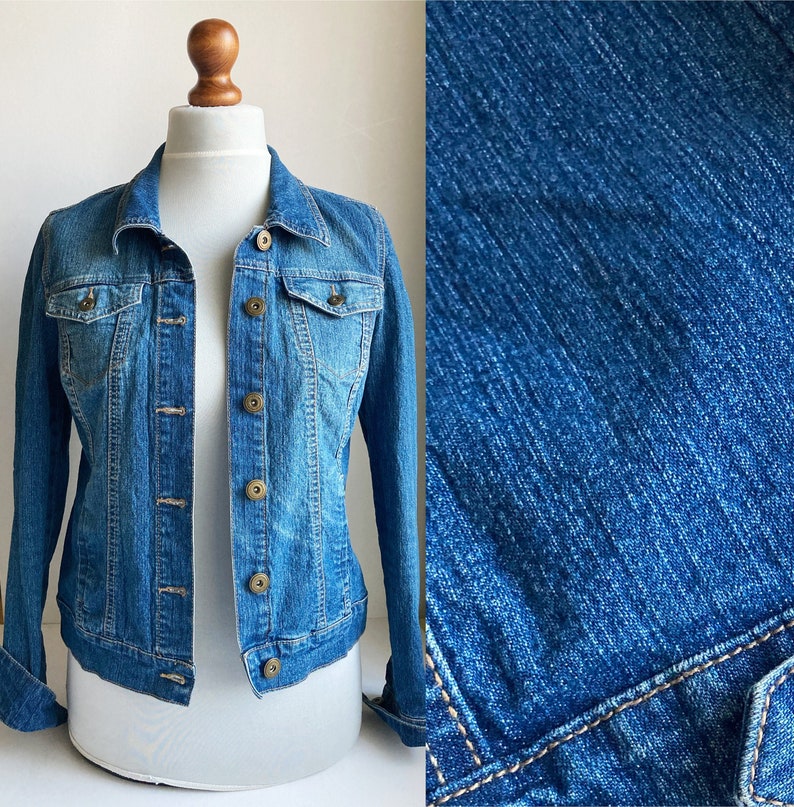 Vintage Denim Jacket, Womens denim jacket, Jean jacket, Blue denim jacket, Classic denim jacket, Cotton denim jacket, Basic denim jacket, S image 1
