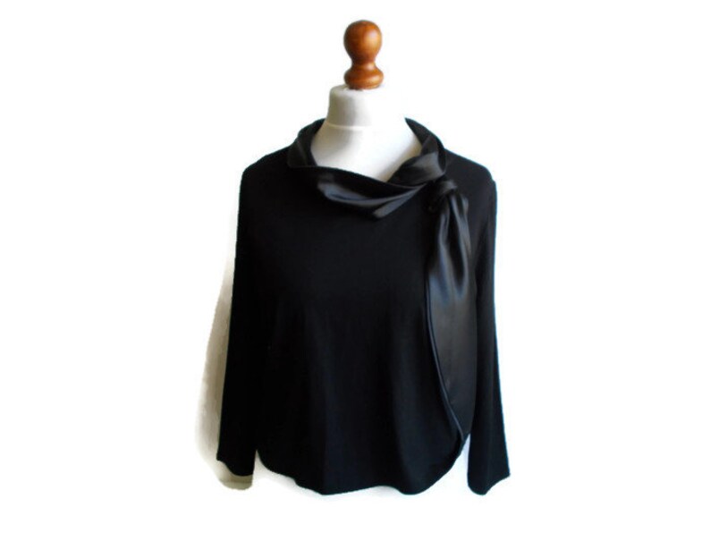Vintage Black top, Elegant black top, Silky top, Black blouse, Simple black top, Timeless top, Gift for her, Dress top, Size M/L image 9