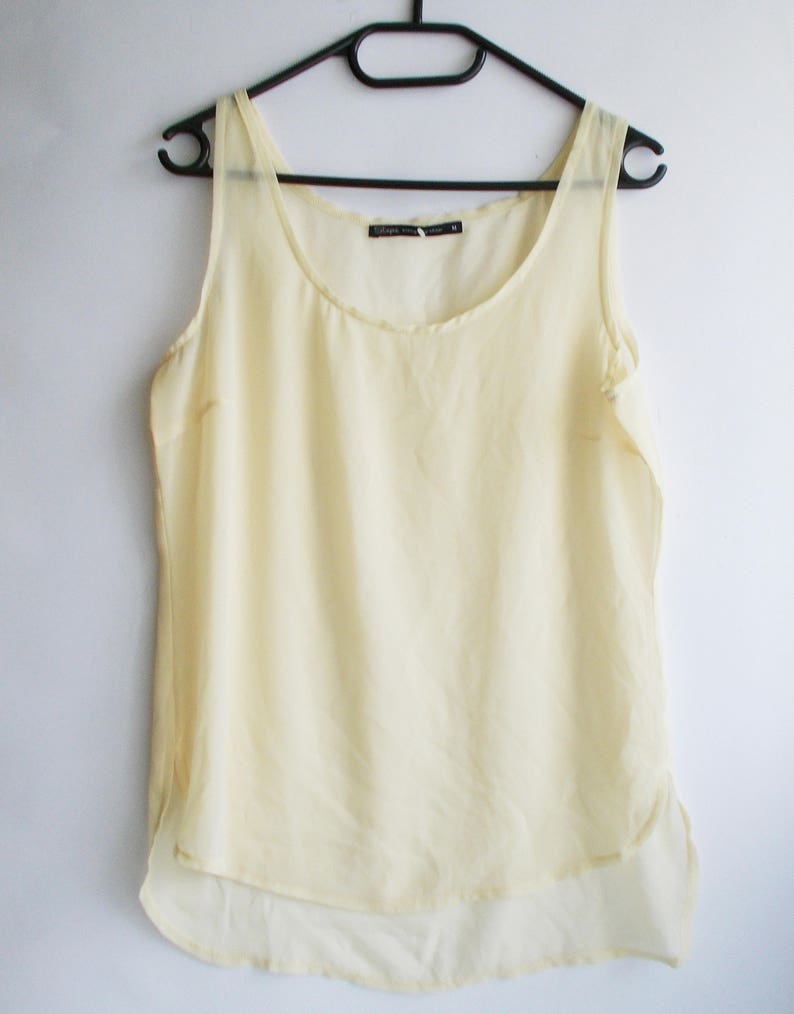 Summer top Vintage Sheer Top See through top M Yellow sheer top womens sheer Sleeveless sheer top Sheer blouse See through blouse