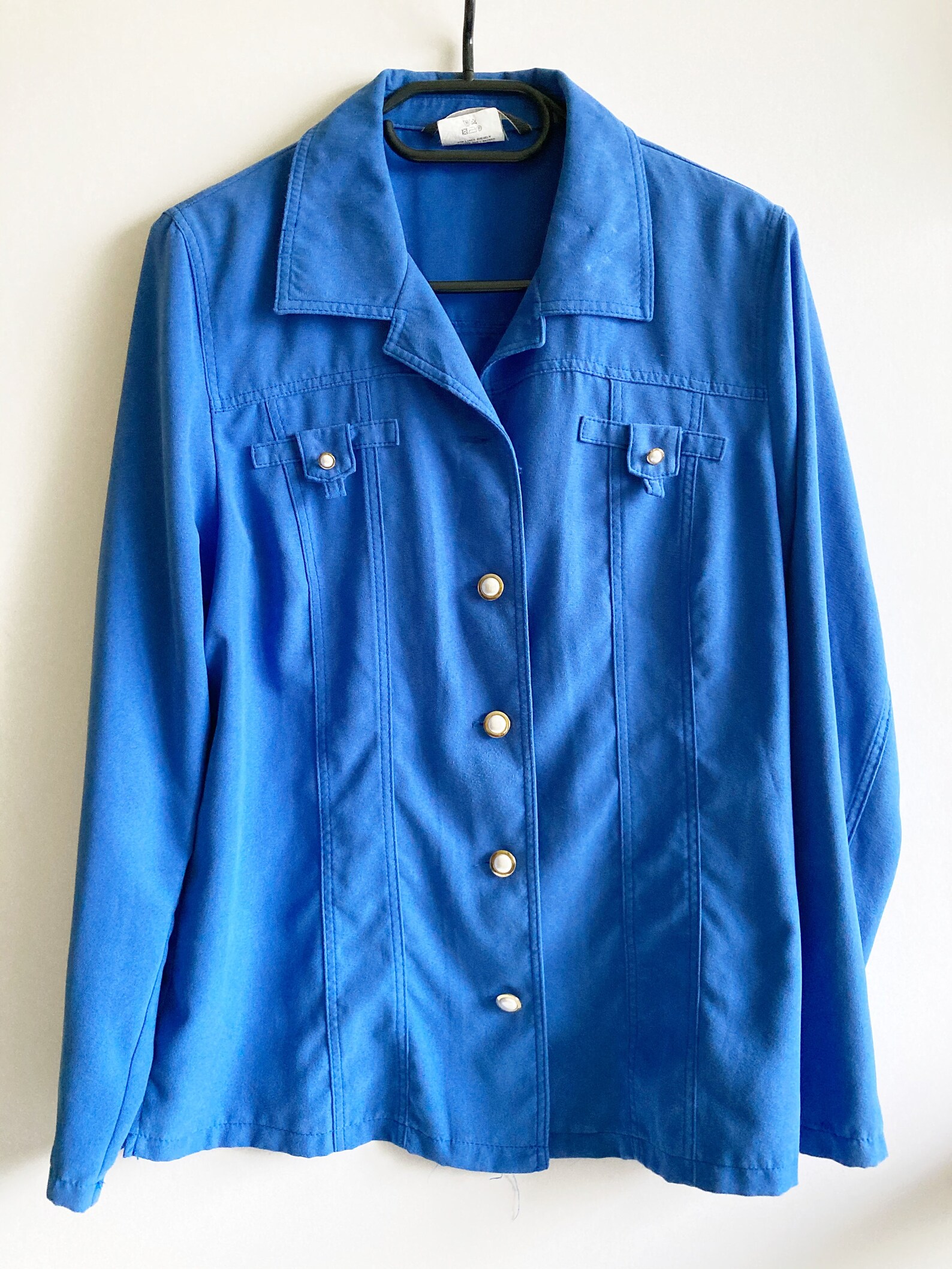 Vintage Shacket, Blue Shacket, Bright Blue Jacket, Blue Shirt, Retro ...
