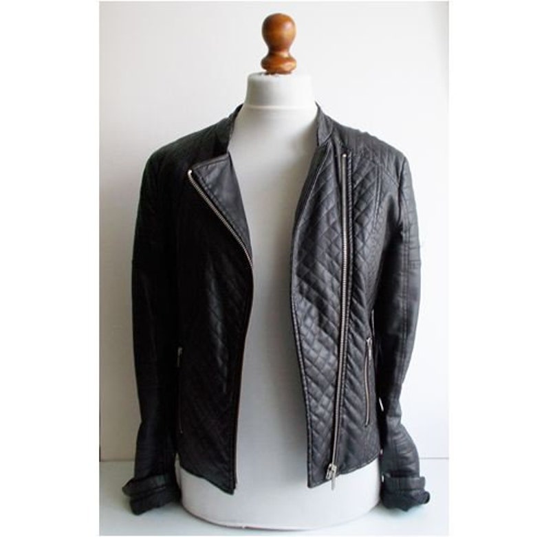 Vintage Leather Jacket Faux Womens Black Biker Rocker Size Eu 42 Us 10