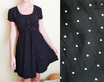 Vintage Polka Dot Dress, Black polka dot dress, Classic polka dot dress, Summer dress, Black and white polka dot dress, Girly dress, S/M