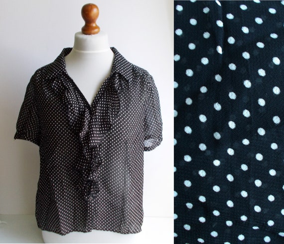 Vintage Polka dot blouse, Black polka dot blouse,… - image 1