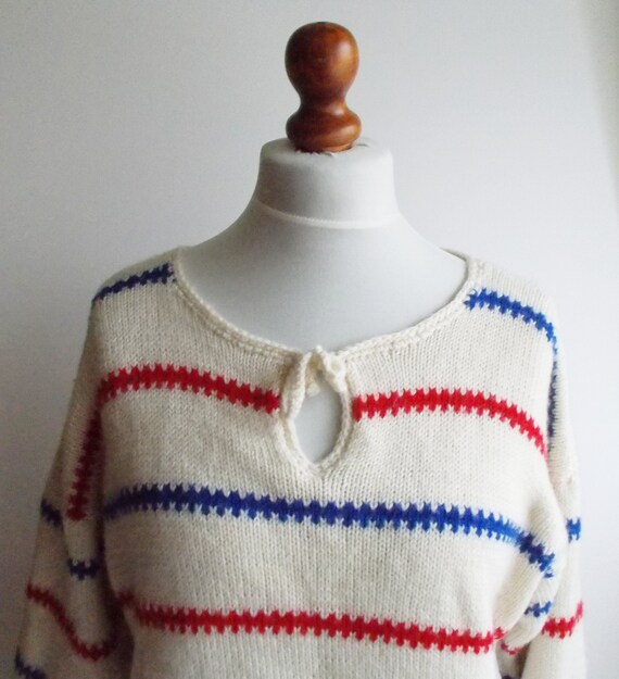 Vintage Striped Sweater Knitted Sweater Red White Blue Etsy