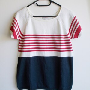 Vintage Maritim Hemd, Vintage Streifenhemd, Seemannshemd, Blau, rot und weiß, Damen Hemd, Gestreifte Bluse, Sommerhemd, L/M Bild 5