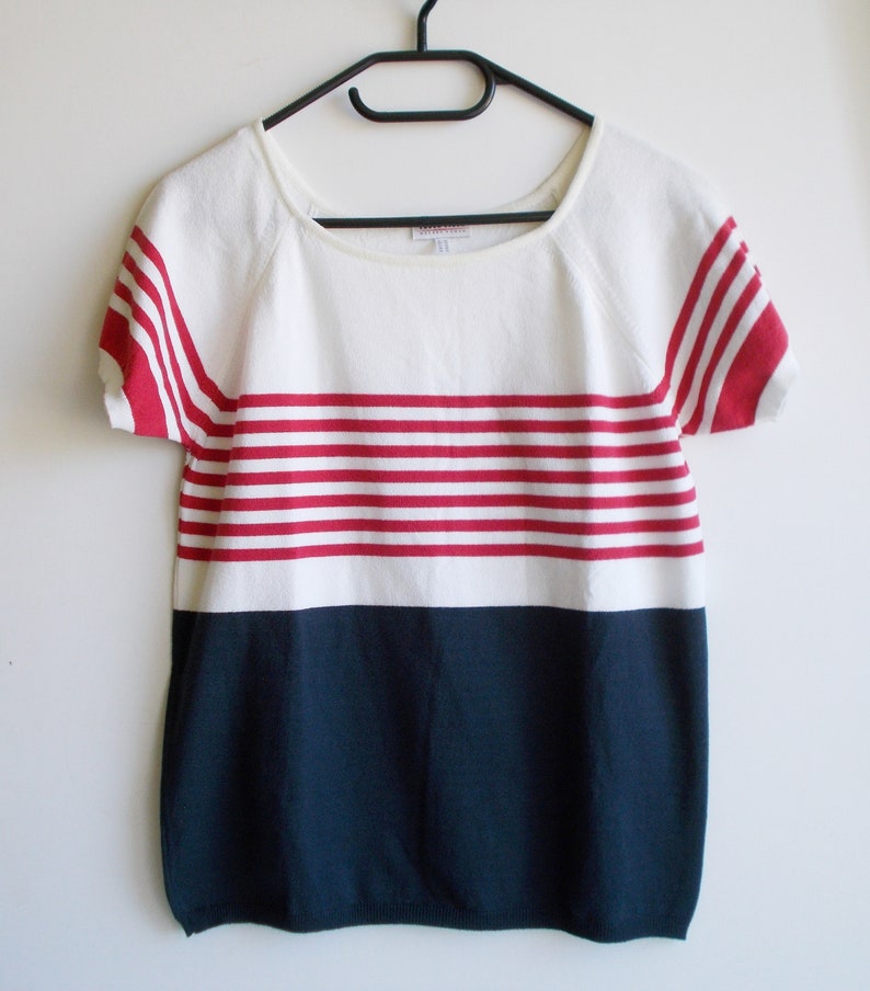 Vintage Maritim Hemd, Vintage Streifenhemd, Seemannshemd, Blau, rot und weiß, Damen Hemd, Gestreifte Bluse, Sommerhemd, L/M Bild 5