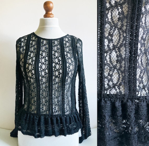 Vintage Lace Blouse, Vintage Lace Top, Black lace… - image 1