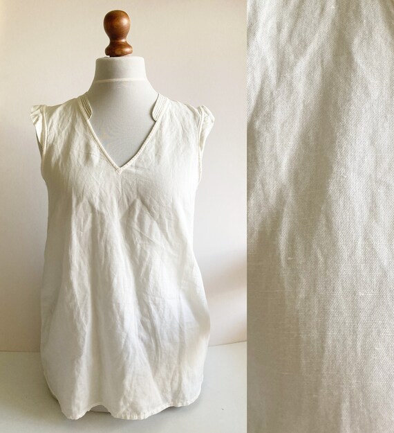 Vintage Linen Top, White Linen shirt, Womens Linen