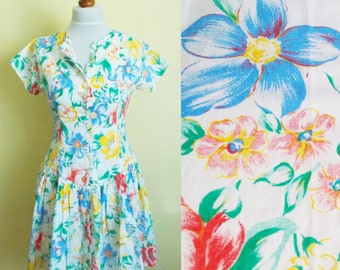 80s dress, Vintage floral dress, Vintage 80s dress, Summer dress, Retro dress, Colorful floral dress, Floral mini dress, Everyday dress, M